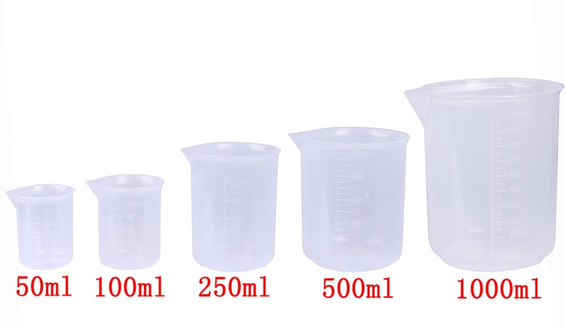 Shapenty 5 Sizes 50ml / 100ml /250ml /500ml /1000ml Capacity Clear Plastic Graduated Measuring Beaker Set Liquid Cup Container, 5PCS - Image 1